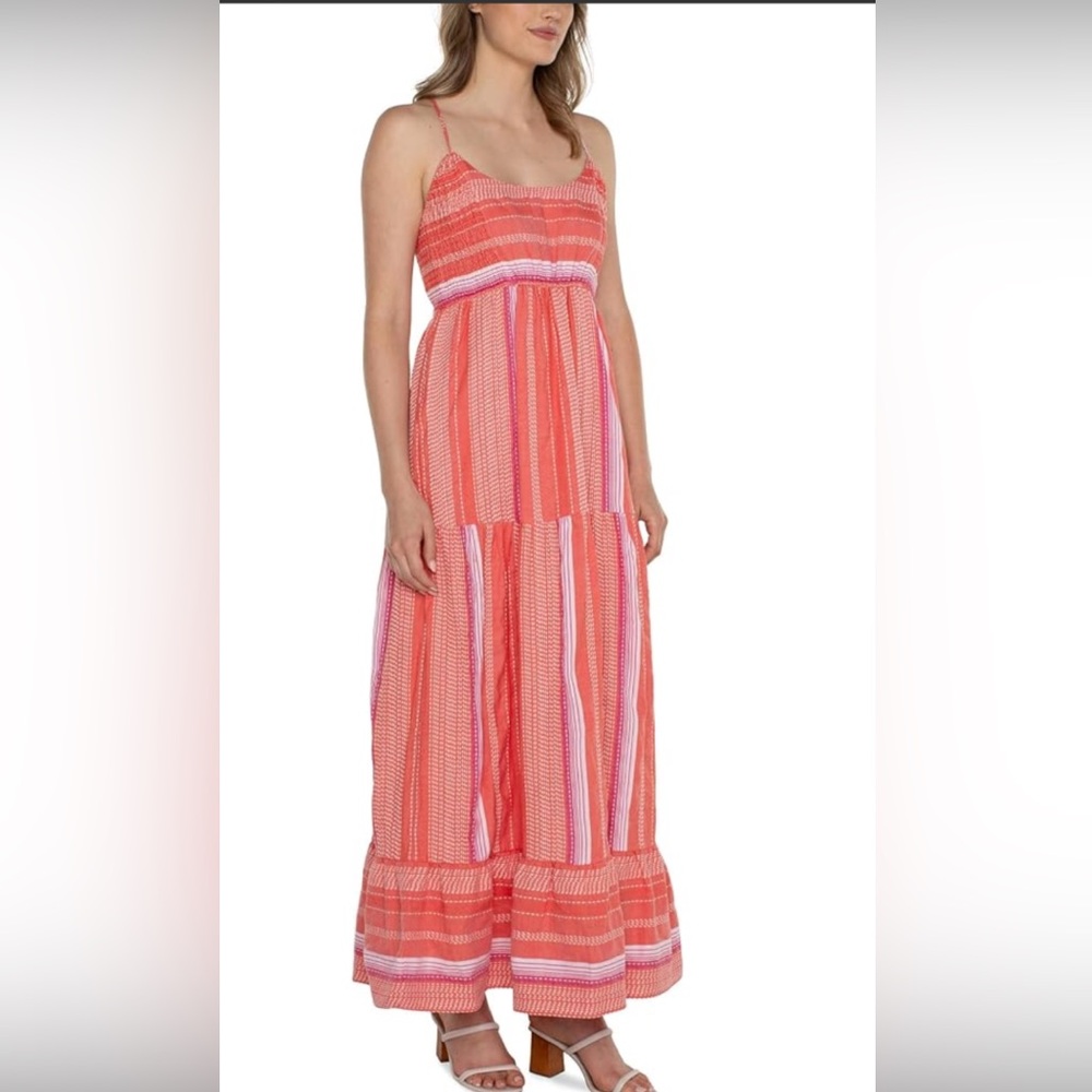 NWT 100% Cotton Coral Striped Maxi Dress
